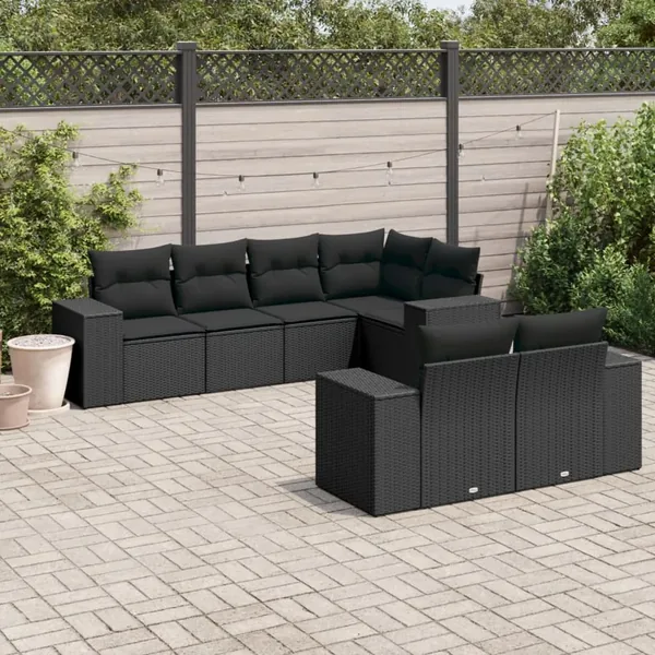Salon de jardin 7 pcs avec coussins noir résine tressée 62 x 62 x 69 cm - 69,0 kg