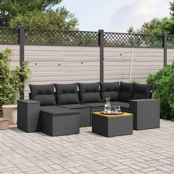 Salon de jardin 7 pcs avec coussins noir résine tressée 62 x 62 x 69 cm - 60,4 kg