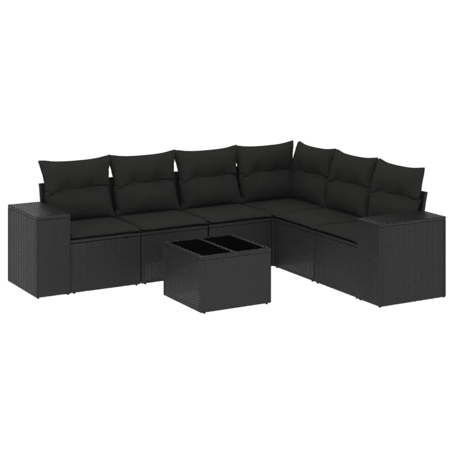 Salon de jardin 7 pcs avec coussins noir résine tressée 62 x 62 x 69 cm - 62,8 kg - 2