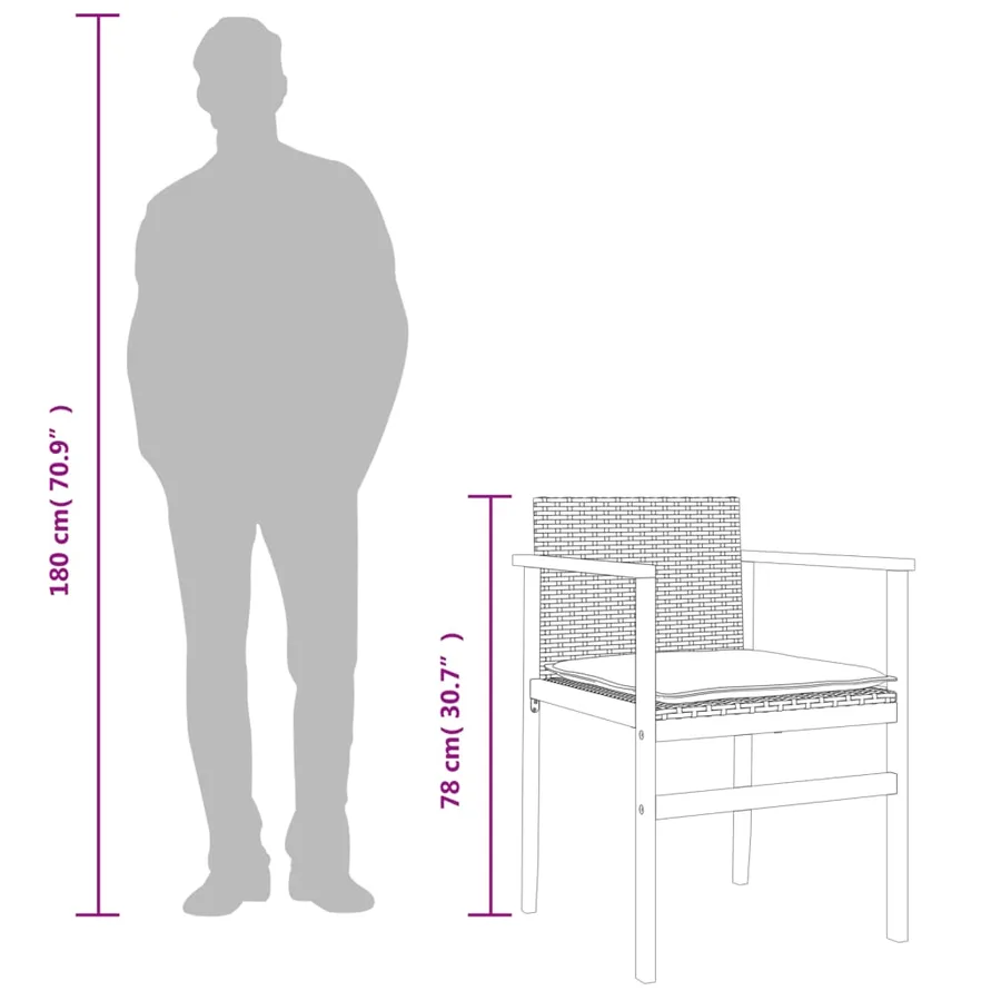 Chaises de jardin lot de 2 gris résine tressée et bois massif - 11