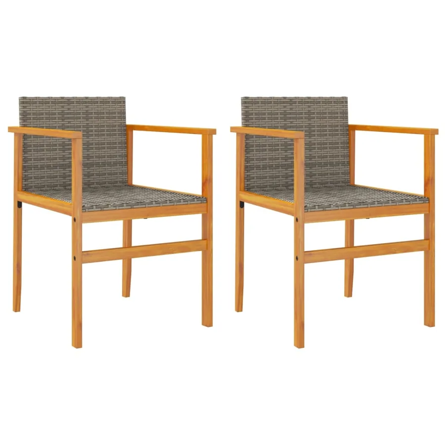 Chaises de jardin lot de 2 gris résine tressée et bois massif - 2