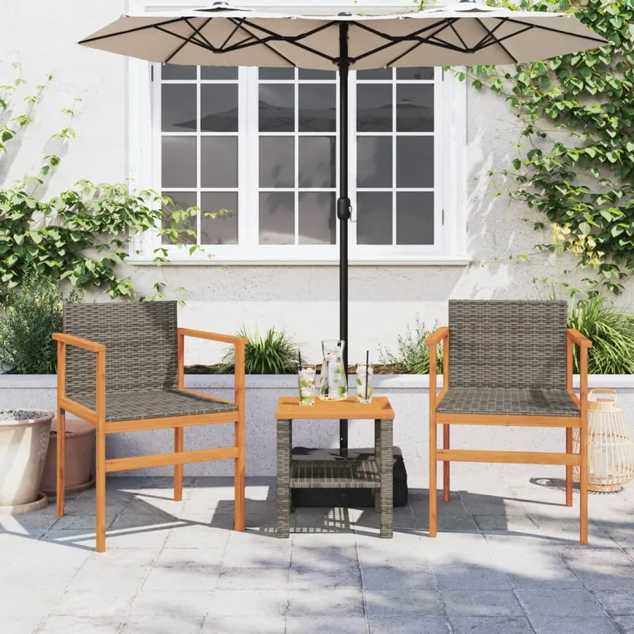 Chaises de jardin lot de 2 gris résine tressée et bois massif - 3