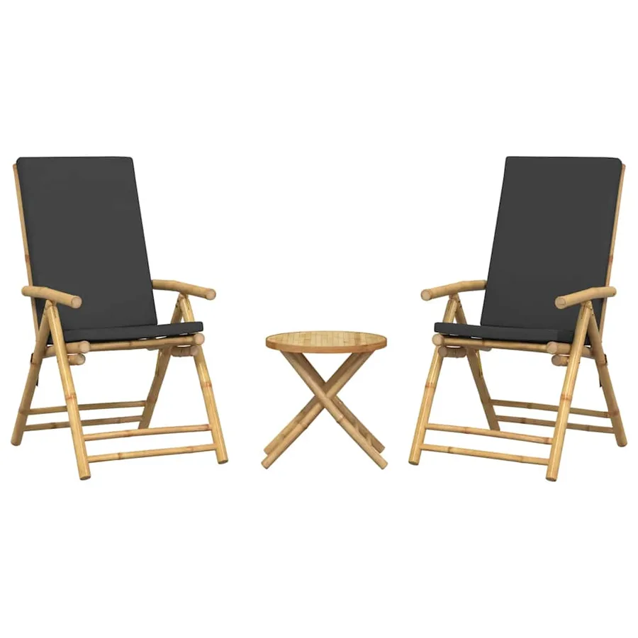 Ensemble de bistro pliante 3 pcs et coussins gris foncé bambou - 4
