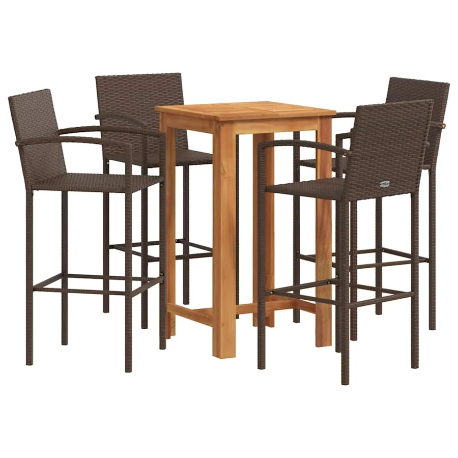 Ensemble de bar de jardin 5 pcs marron bois massif acacia rotin - 2