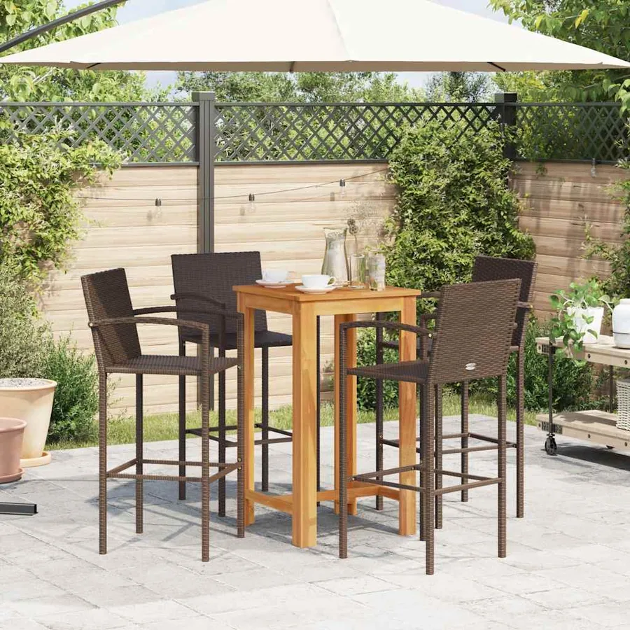 Ensemble de bar de jardin 5 pcs marron bois massif acacia rotin - 3