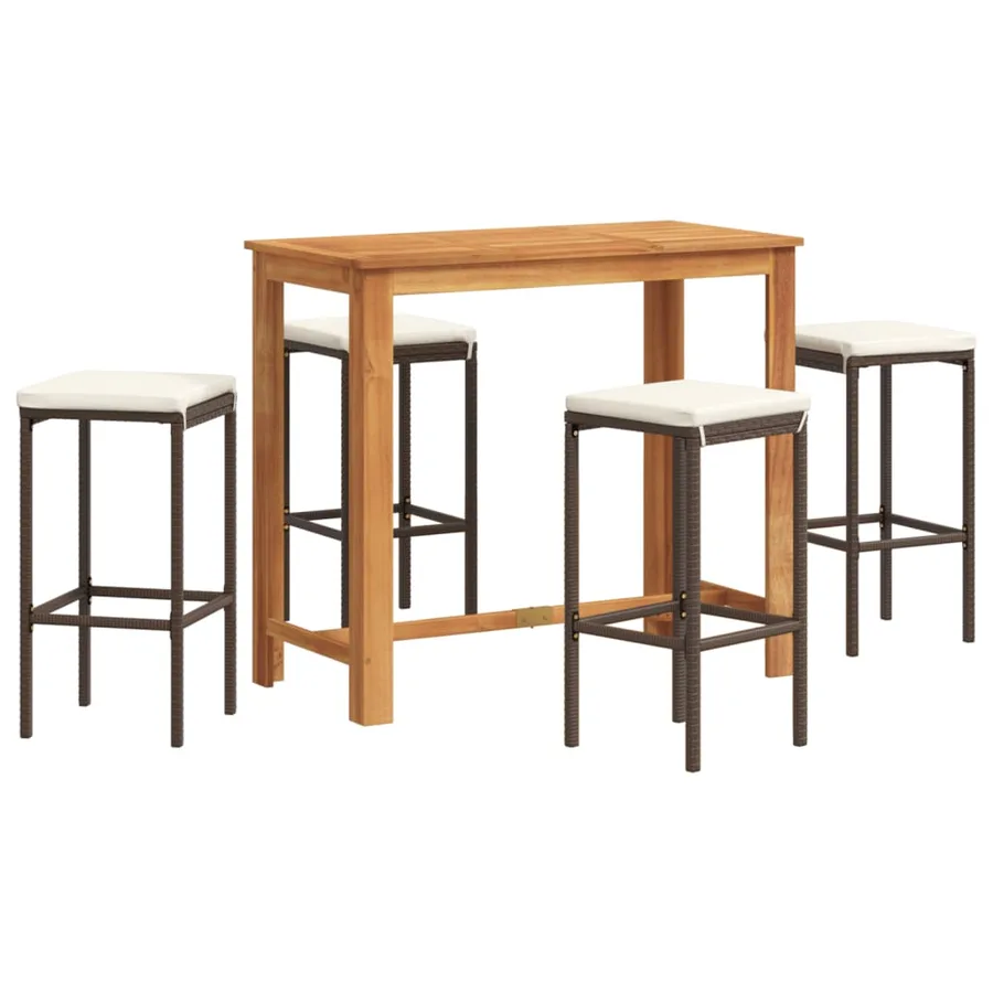Ensemble de bar de jardin 5 pcs marron bois massif acacia rotin - 2