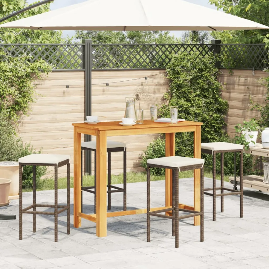 Ensemble de bar de jardin 5 pcs marron bois massif acacia rotin - 3