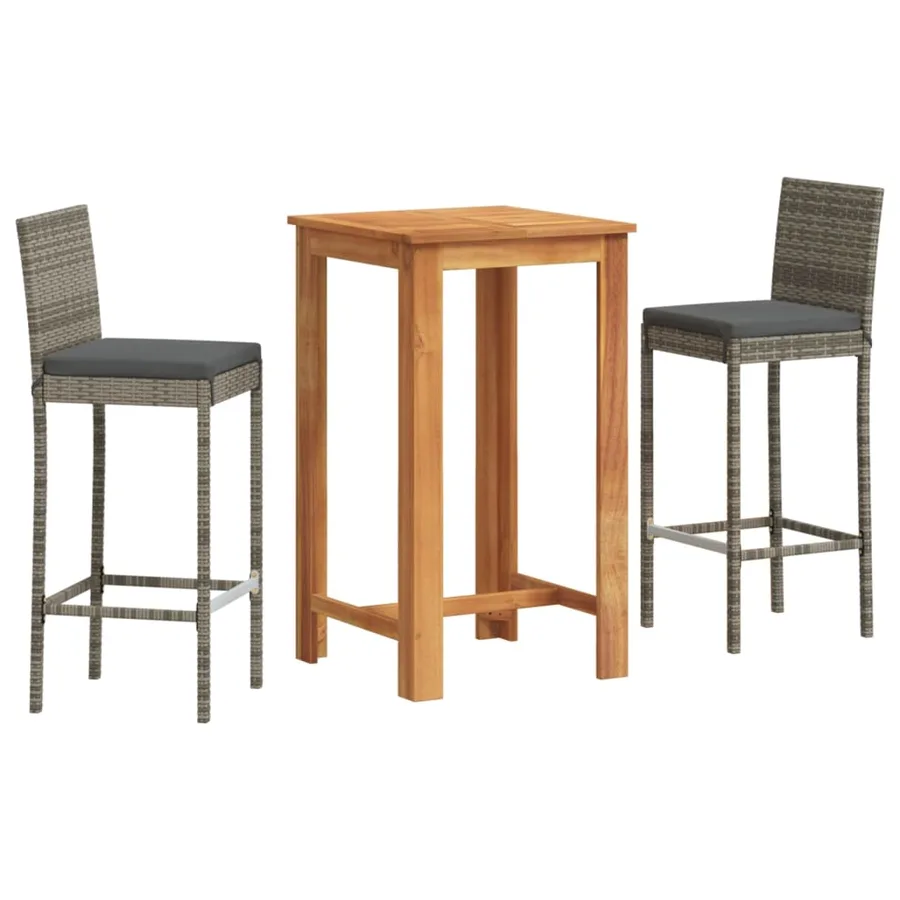 Ensemble de bar de jardin 3 pcs gris bois massif acacia rotin - 2