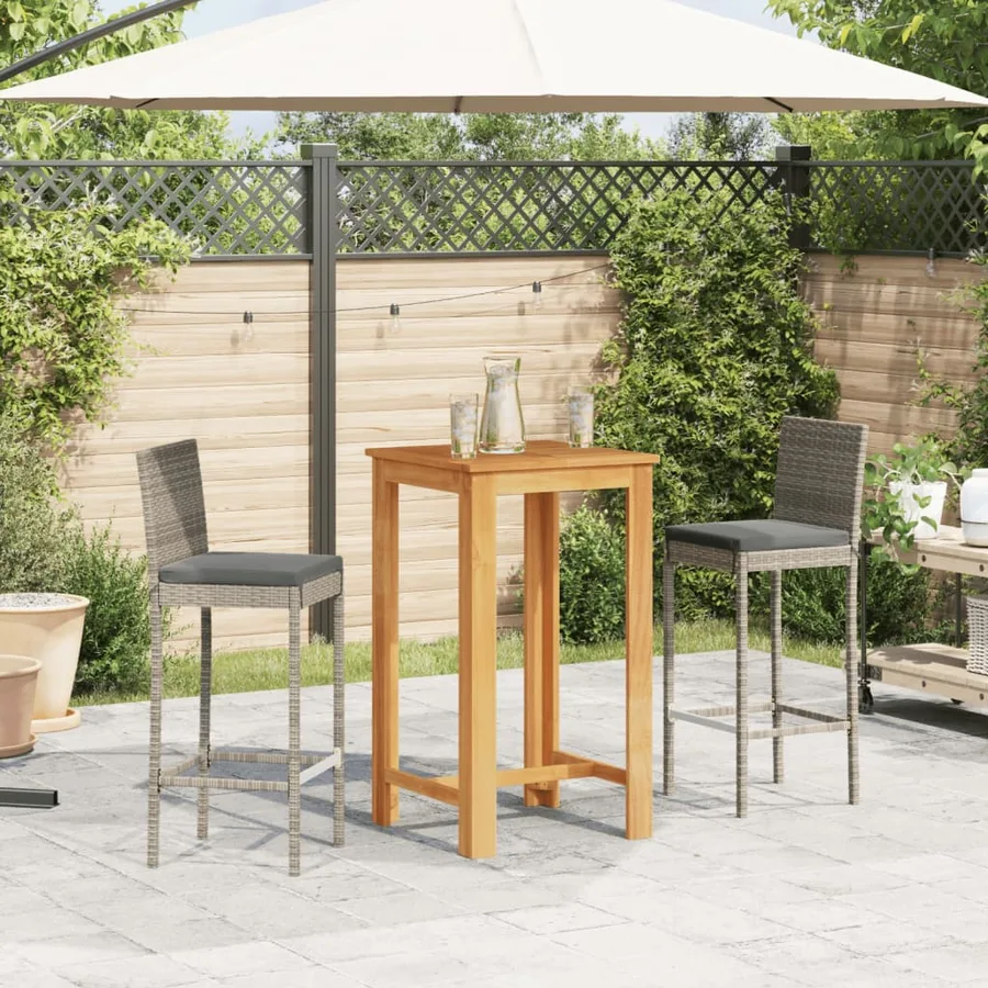 Ensemble de bar de jardin 3 pcs gris bois massif acacia rotin - 3