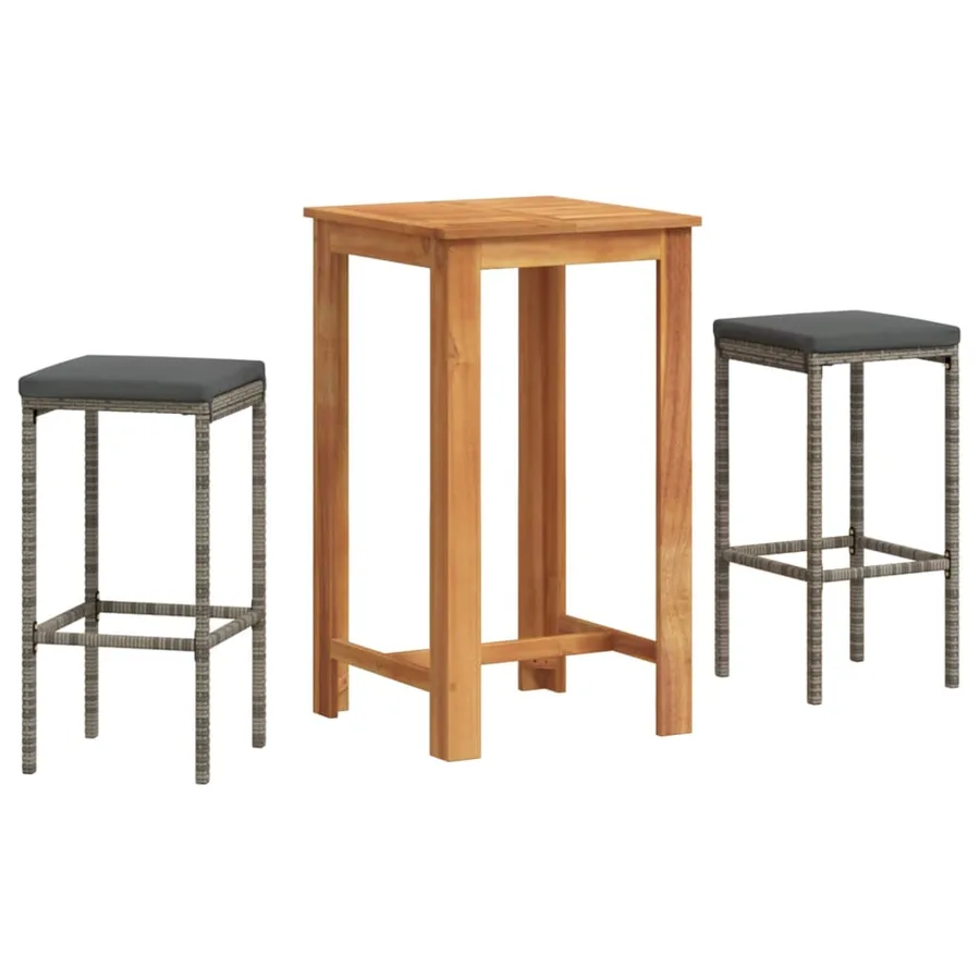 Ensemble de bar de jardin 3 pcs gris bois massif acacia rotin - 2