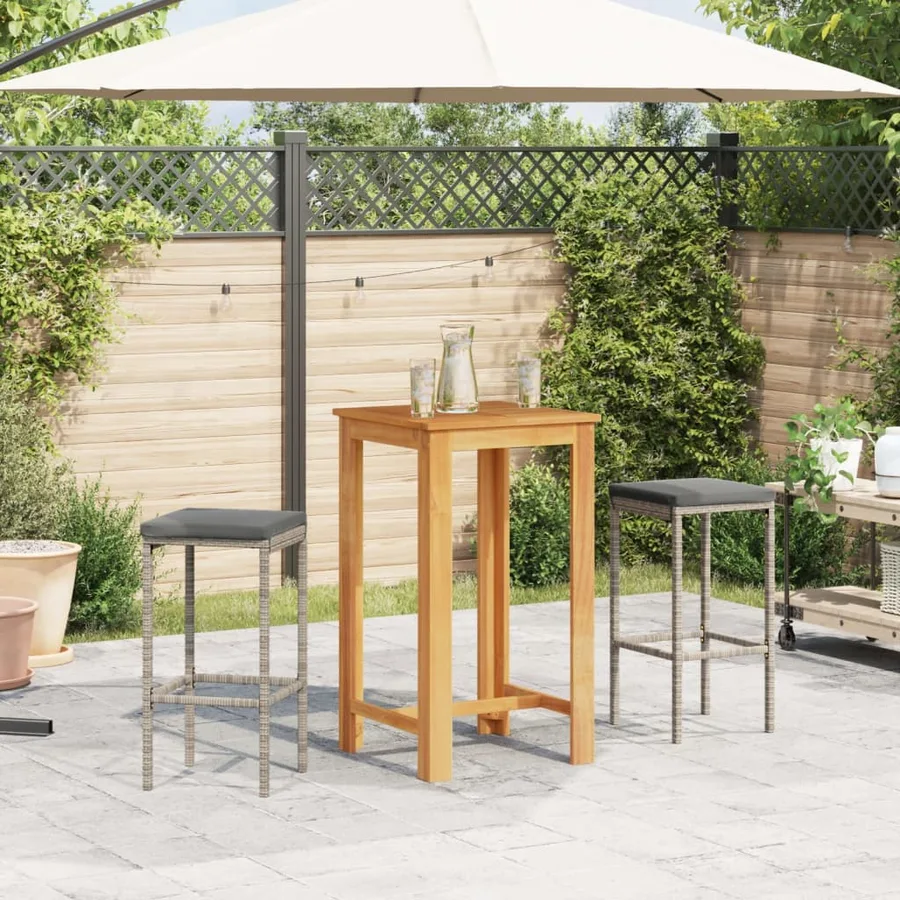 Ensemble de bar de jardin 3 pcs gris bois massif acacia rotin - 3