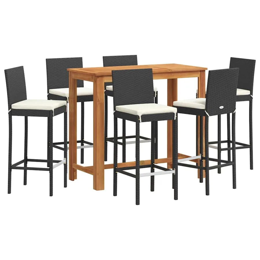 Ensemble de bar de jardin 7 pcs noir bois massif acacia rotin - 2