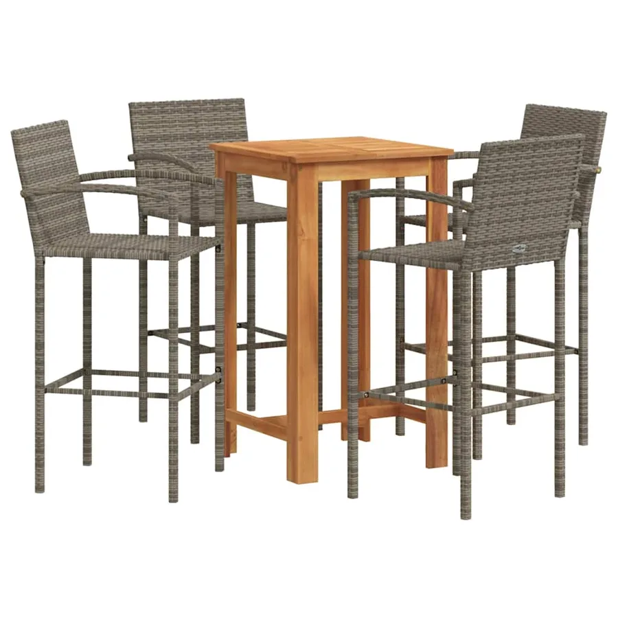 Ensemble de bar de jardin 5 pcs gris bois massif acacia rotin - 2
