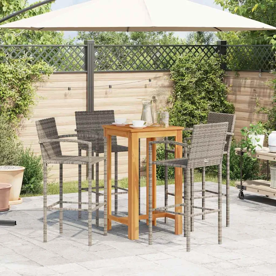 Ensemble de bar de jardin 5 pcs gris bois massif acacia rotin - 3
