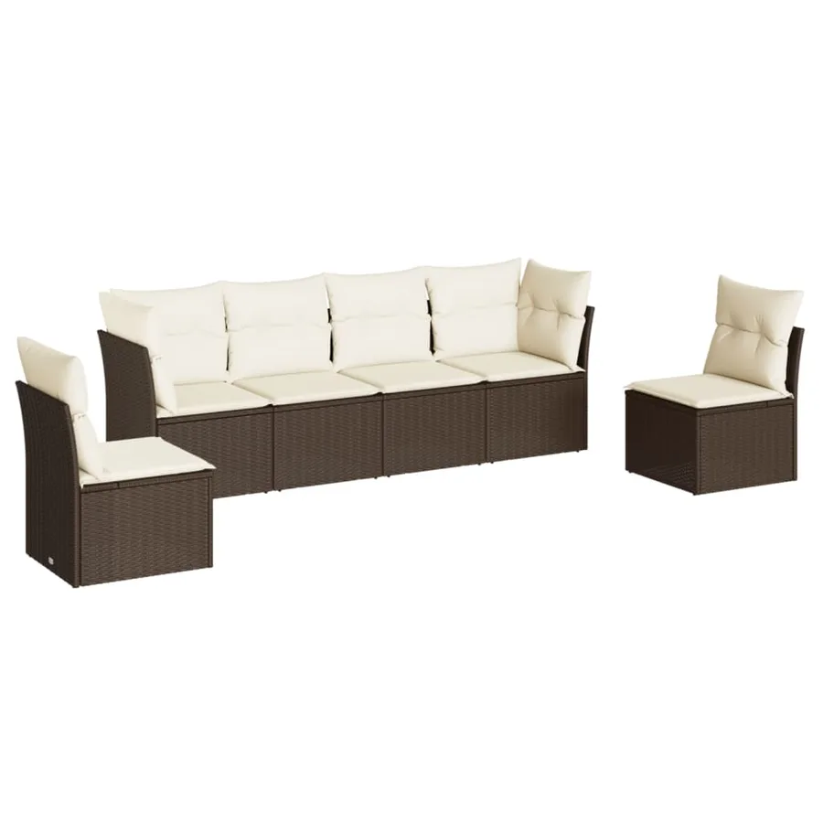 Salon de jardin avec coussins 6 pcs marron résine tressée - 2