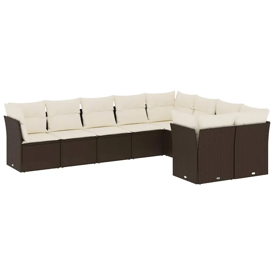 Salon de jardin avec coussins 9 pcs marron résine tressée - 2