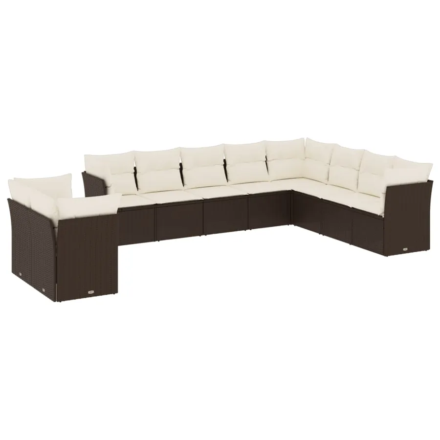 Salon de jardin 10 pcs avec coussins marron résine tressée - 2