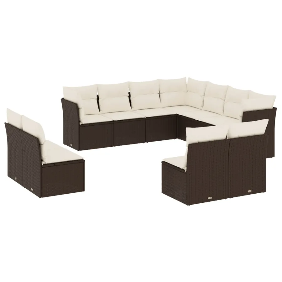 Salon de jardin et coussins 11 pcs marron résine tressée - 2
