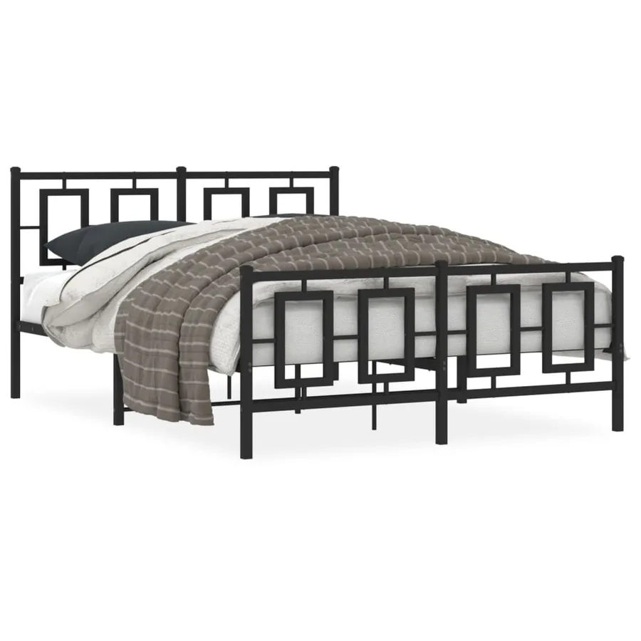 Cadre de lit métal sans matelas avec pied de lit noir 135x190cm - 2