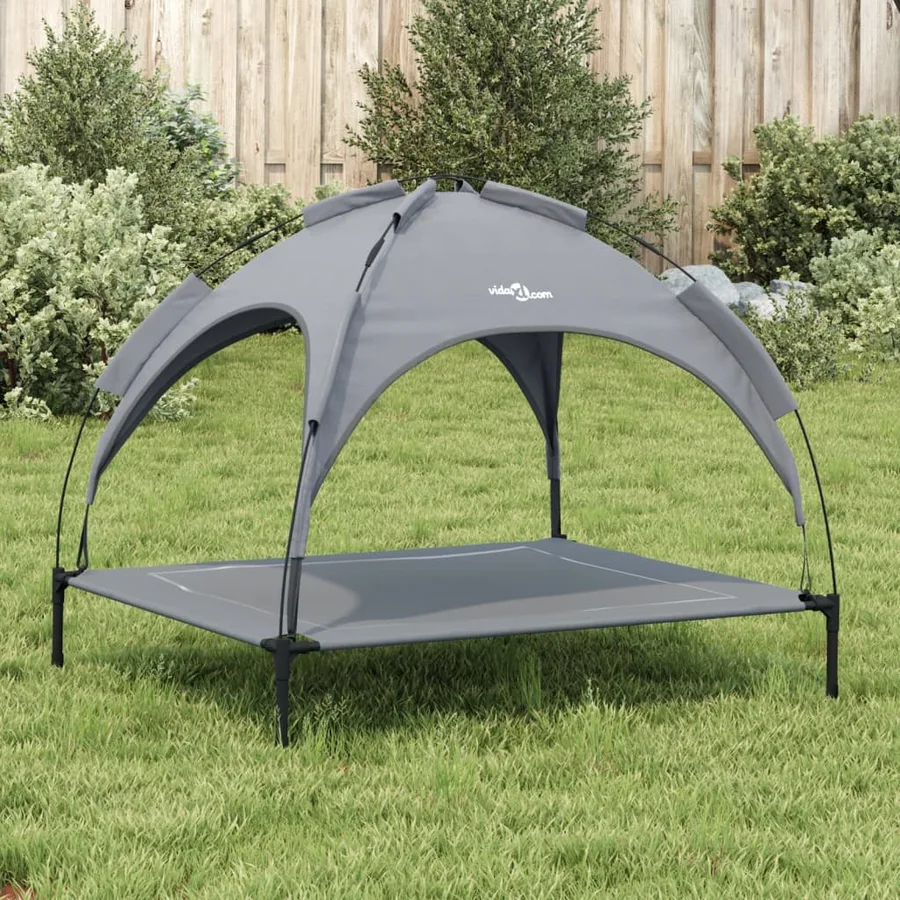 Lit pour chien avec auvent anthracite tissu Oxford et acier - 3