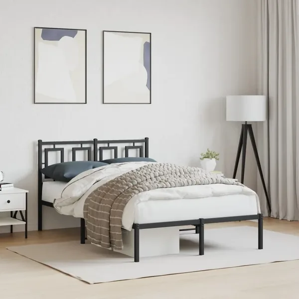 Cadre de lit métal sans matelas avec tête de lit noir 120x200cm