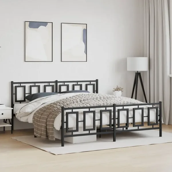 Cadre de lit métal sans matelas avec pied de lit noir 183x213cm