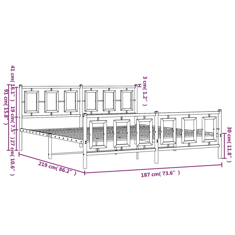 Cadre de lit métal sans matelas avec pied de lit noir 183x213cm - 10