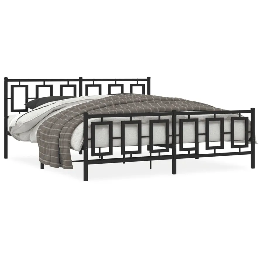 Cadre de lit métal sans matelas avec pied de lit noir 183x213cm - 2