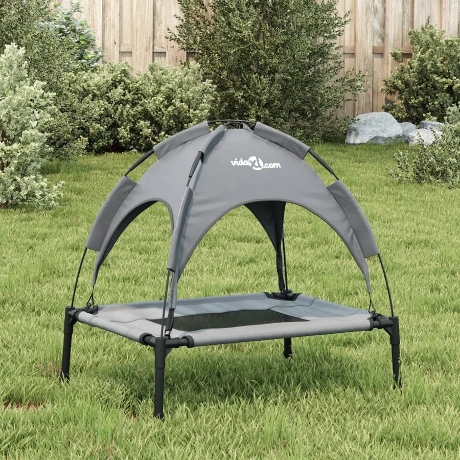 Lit pour chien avec auvent anthracite tissu Oxford et acier - 3