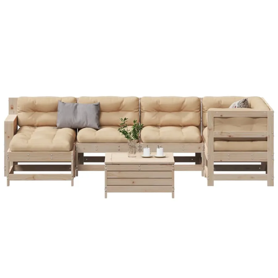Salon de jardin 7 pcs avec coussins Bois de pin massif