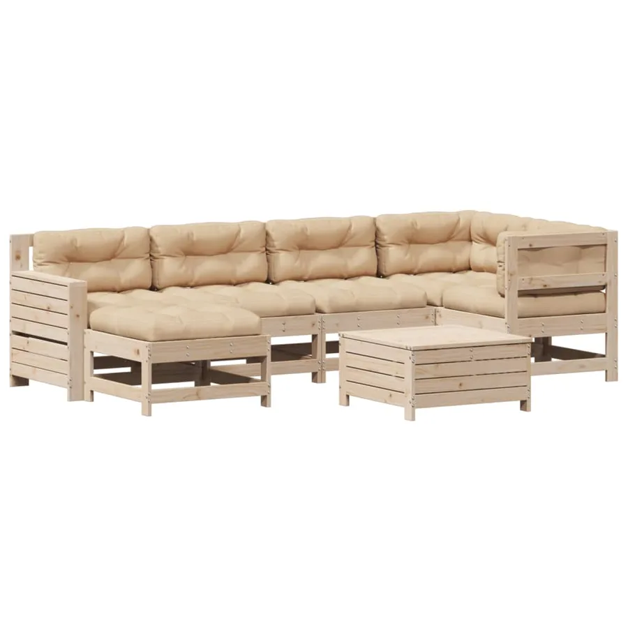 Salon de jardin 7 pcs avec coussins Bois de pin massif - 2