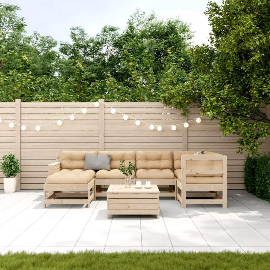 Salon de jardin 7 pcs avec coussins Bois de pin massif - 3