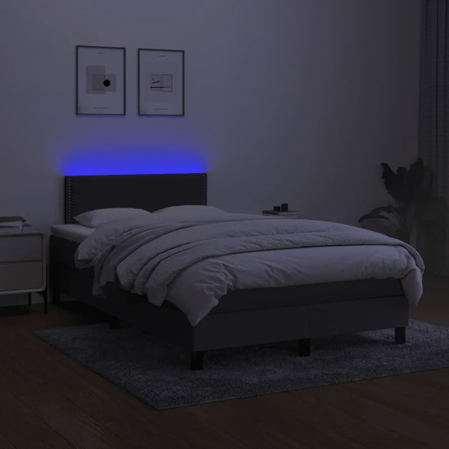 Sommier à lattes de lit matelas LED gris foncé 120x190 cm tissu - 4
