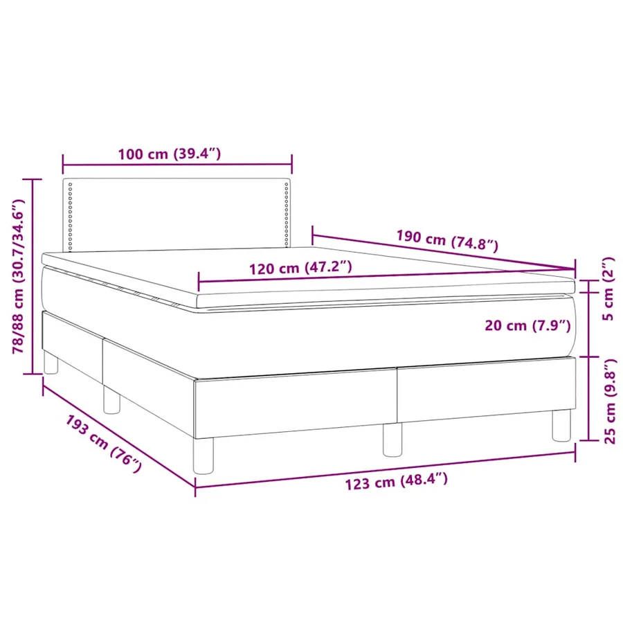 Sommier à lattes de lit avec matelas LED gris foncé 120x190 cm - 11