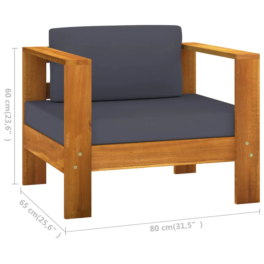 Salon de jardin 7 pcs avec coussins gris foncé Bois d'acacia - 11