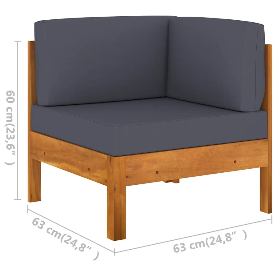Salon de jardin 7 pcs avec coussins gris foncé Bois d'acacia - 12