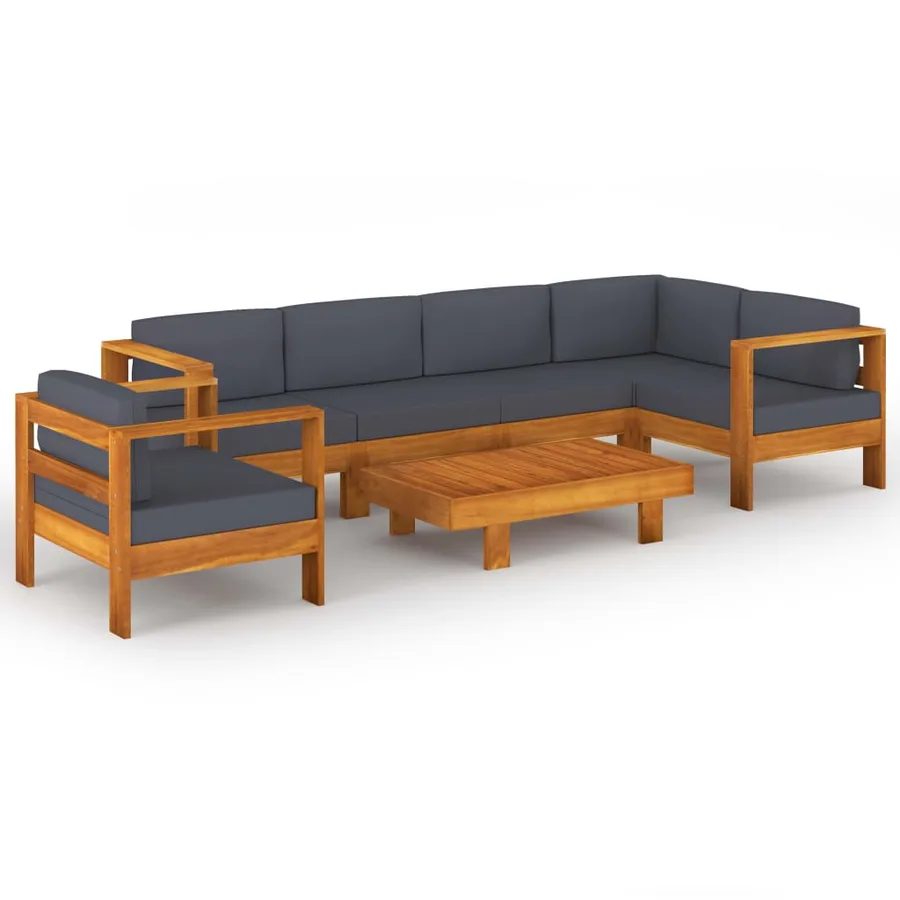 Salon de jardin 7 pcs avec coussins gris foncé Bois d'acacia - 2