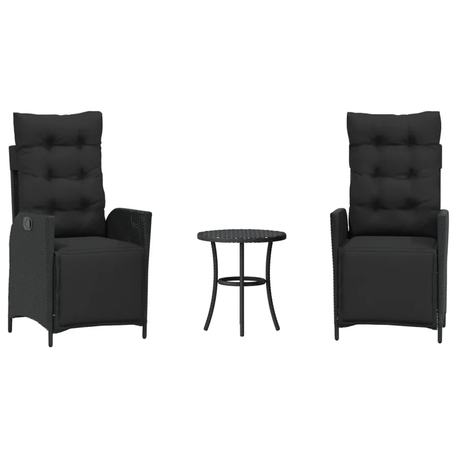 Ensemble de bistro 3 pcs avec coussins noir résine tressée - 2