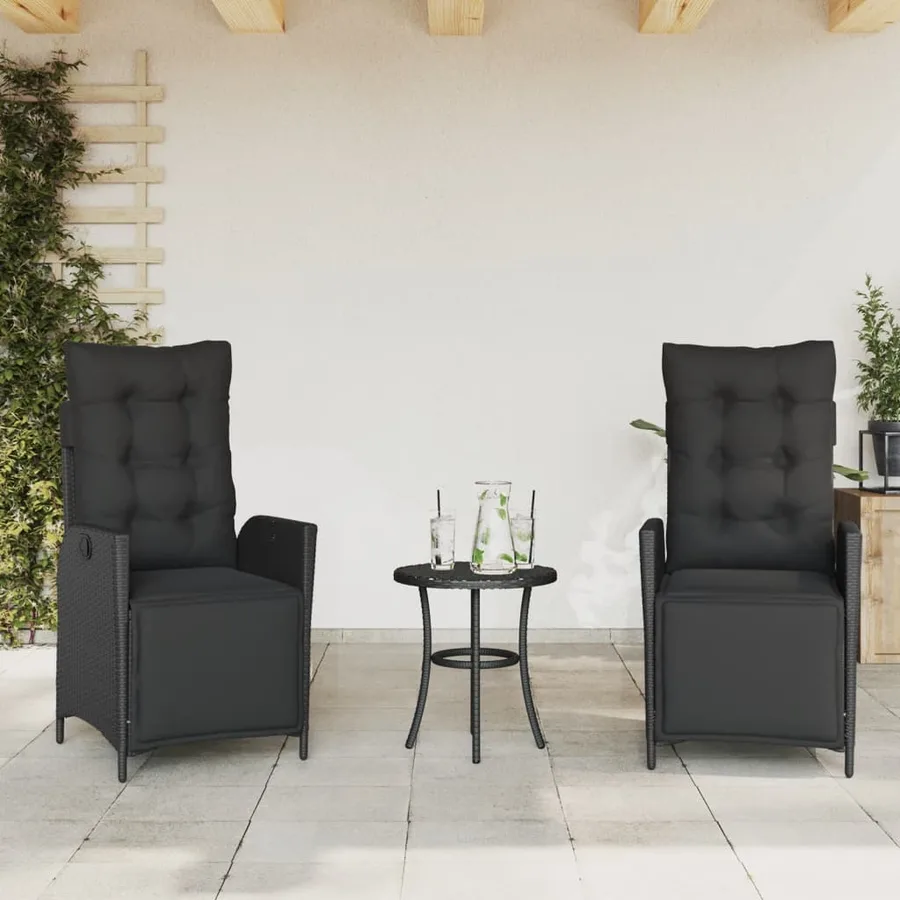 Ensemble de bistro 3 pcs avec coussins noir résine tressée - 3