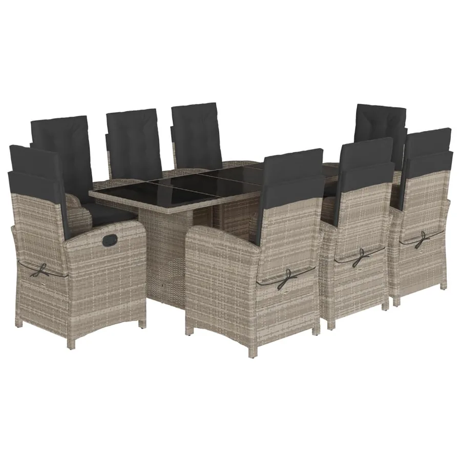 Ensemble à manger de jardin et coussins 9 pcs gris clair rotin - 2