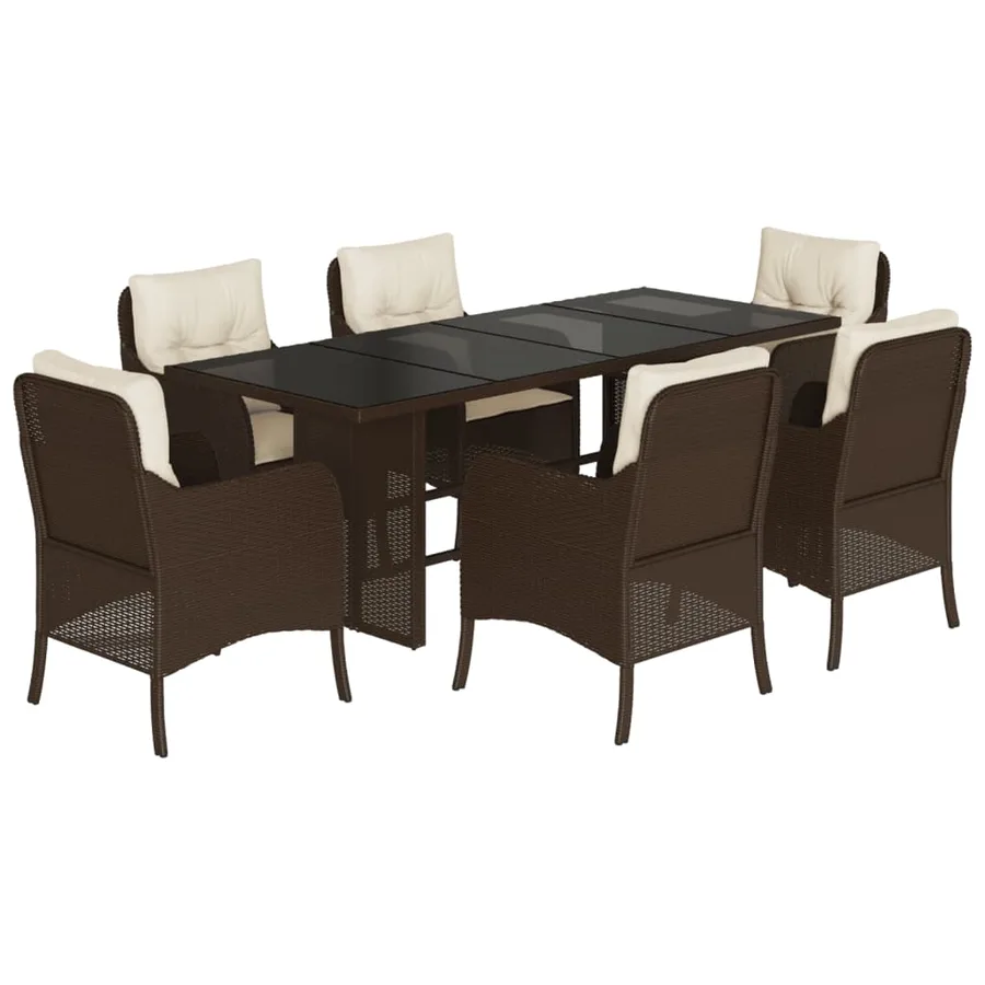 Ensemble à manger de jardin et coussins 7 pcs marron rotin - 2