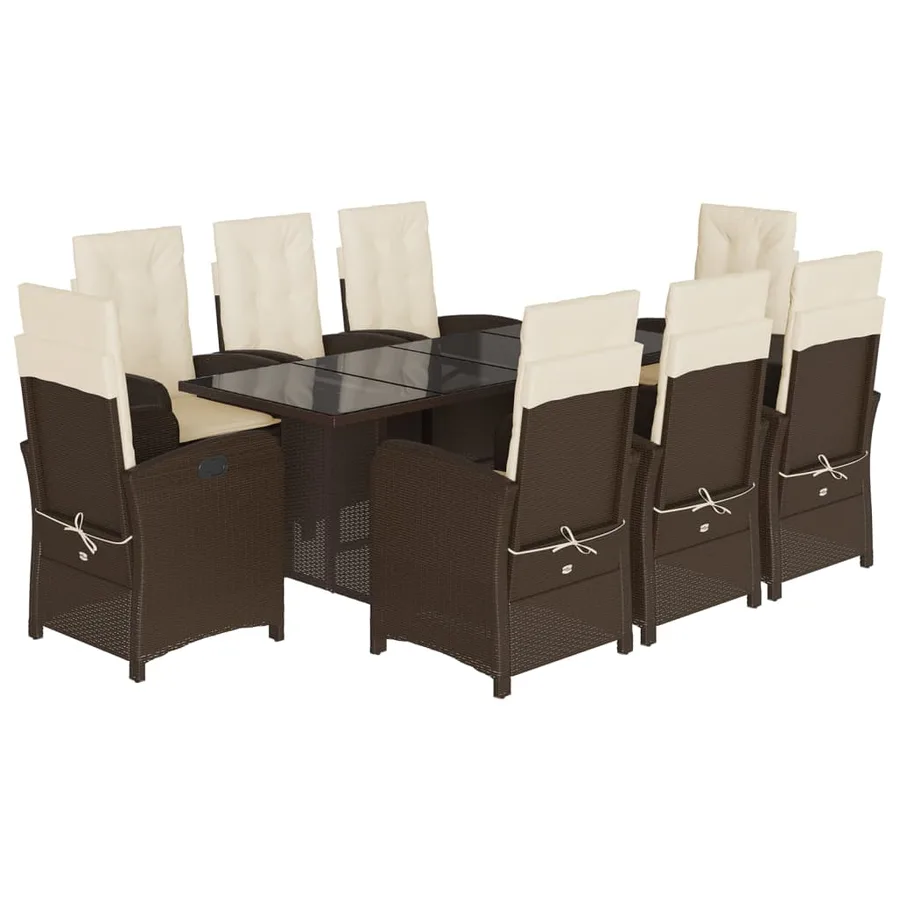 Ensemble à manger de jardin et coussins 9 pcs marron poly rotin - 2