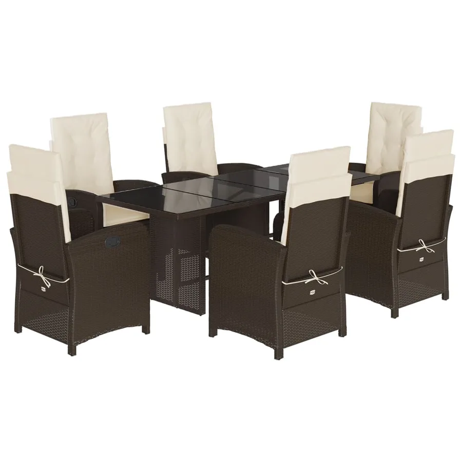 Ensemble à manger de jardin et coussins 7 pcs marron rotin - 2