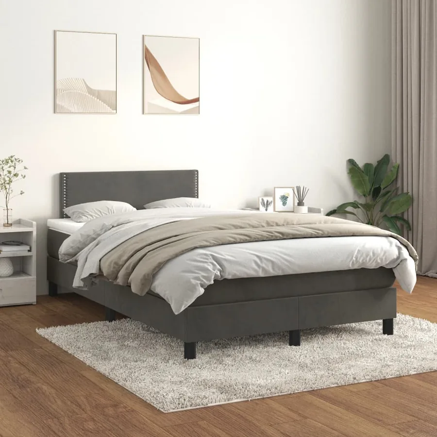 Sommier à lattes de lit et matelas gris foncé 120x190cm velours - 3