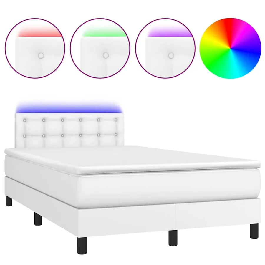 Sommier à lattes de lit matelas LED blanc 120x190 cm similicuir - 2