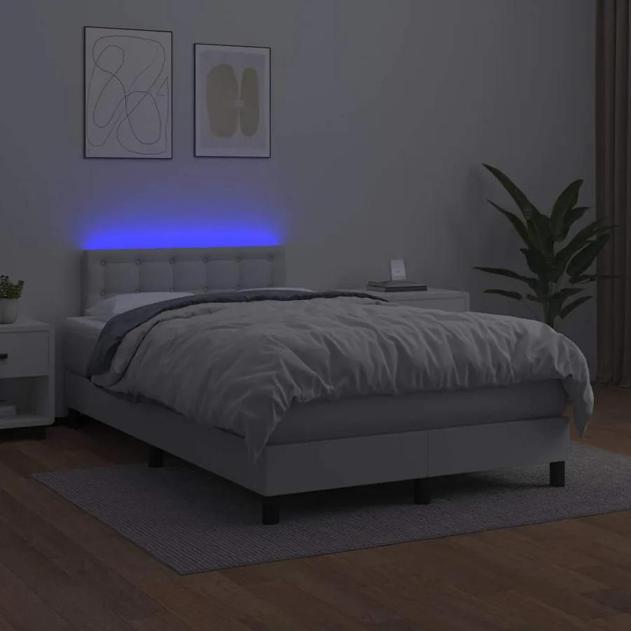 Sommier à lattes de lit matelas LED blanc 120x190 cm similicuir - 4