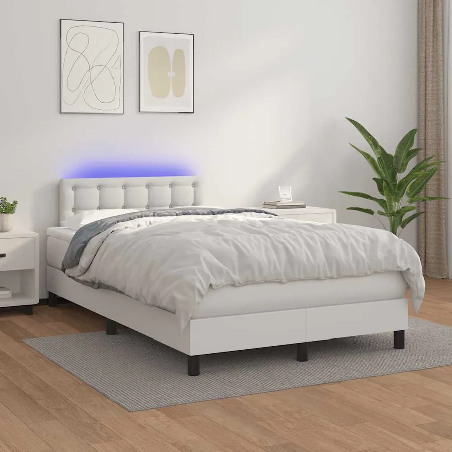 Sommier à lattes de lit matelas LED blanc 120x190 cm similicuir - 5
