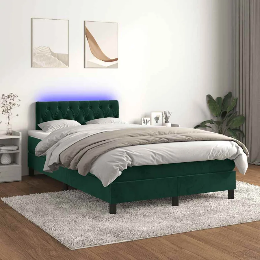 Sommier à lattes de lit avec matelas LED vert foncé 120x190 cm - 5