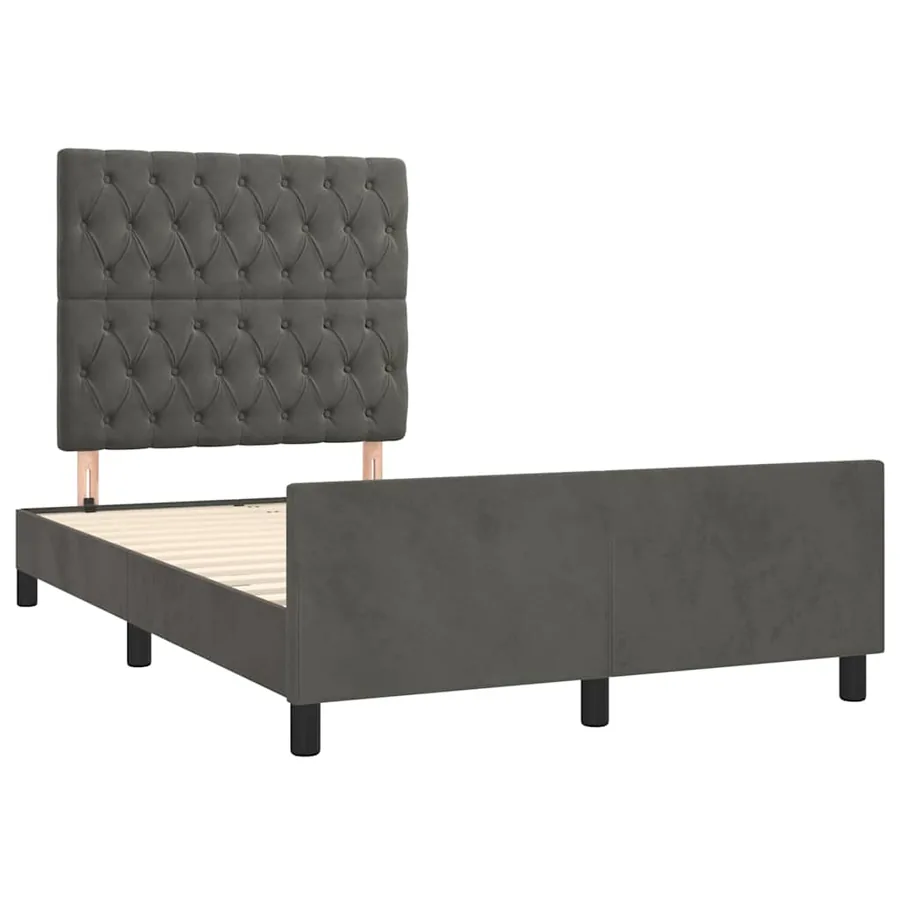 Cadre de lit sans matelas gris foncé 120x190 cm velours - 3