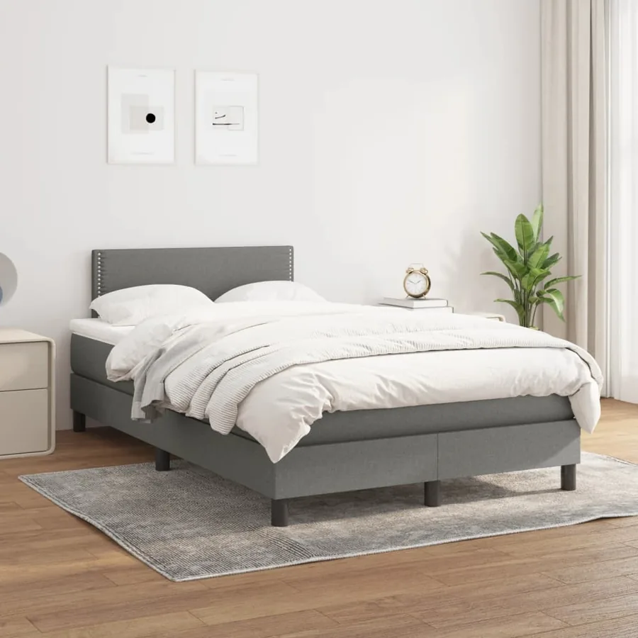 Sommier à lattes de lit avec matelas gris foncé 120x190cm tissu - 3
